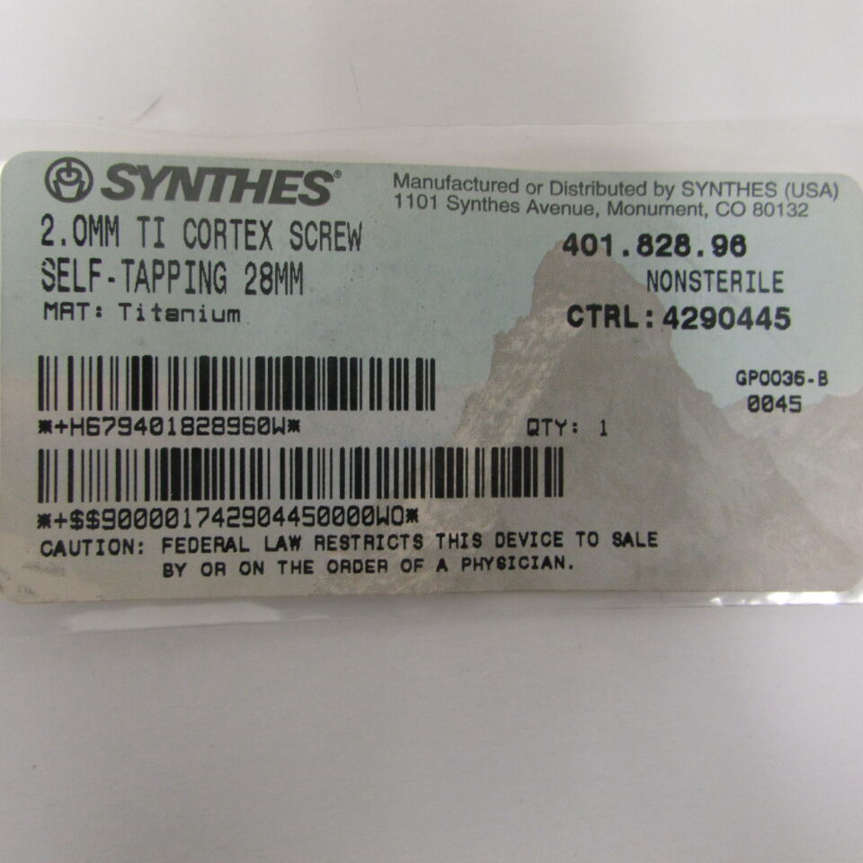 401.828.96 - SYNTHES - 2.0mm ti cortex screw self-tapping 28mm, () - ( Expiry Date: EACH )