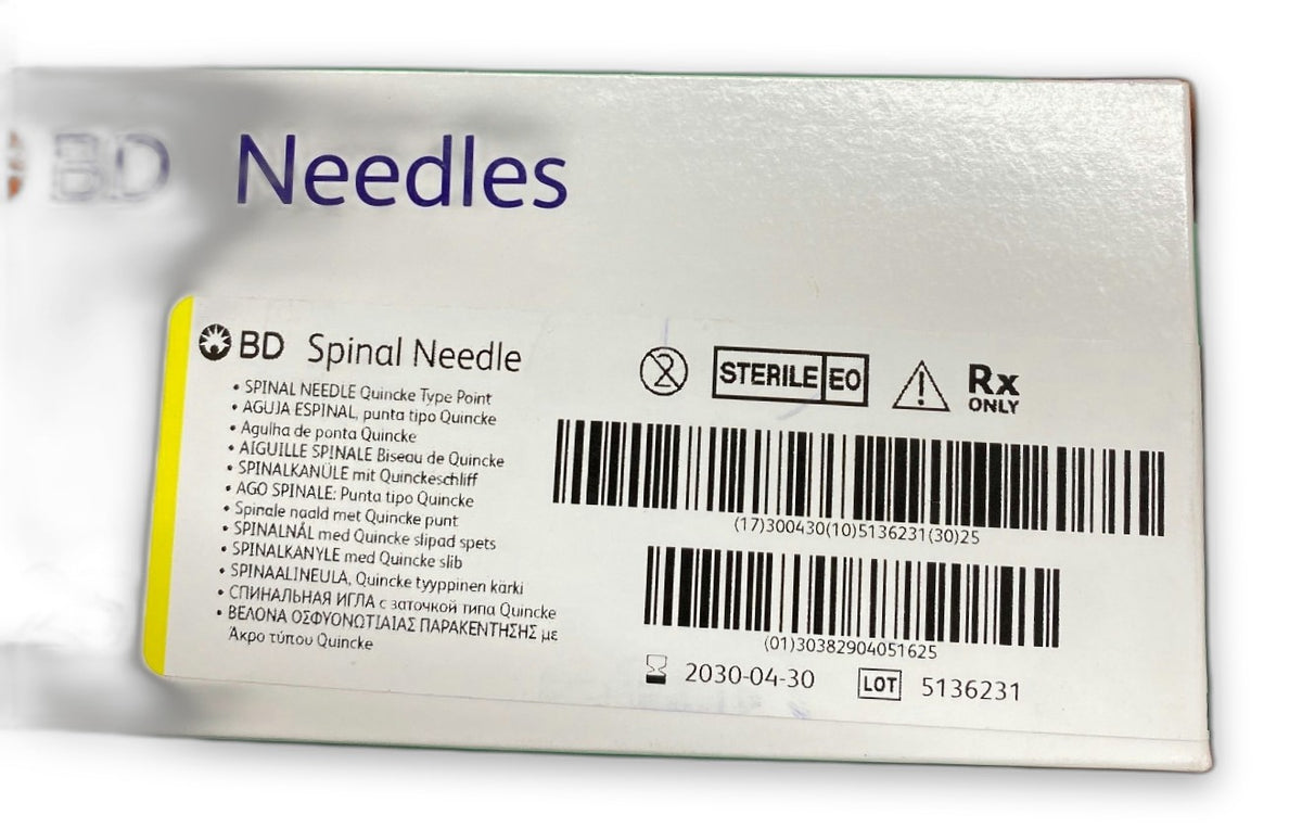405162 - BD - NEEDLE SPINAL S/SU 20GA 1-1/2IN QUINCKE, (BX/25)