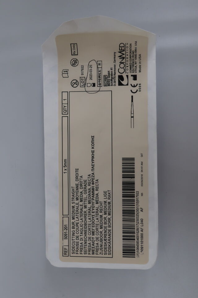5091-201 - CONMED - 1 x 5mm sidecutting bur, medium, straight, 5 ea, (EA) - ( Expiry Date: 2023-03-25 )