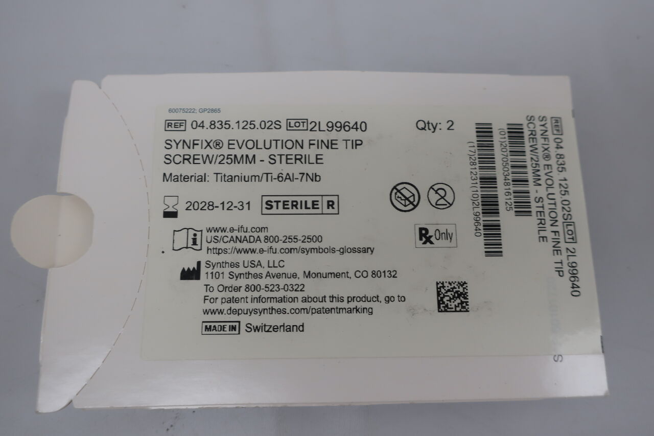 04.835.125.02S - SYNTHES - SYNFIX Evolution Bone-screw internal spinal fixation system, sterile, (each) - ( Expiry Date: 2028-12-31 )