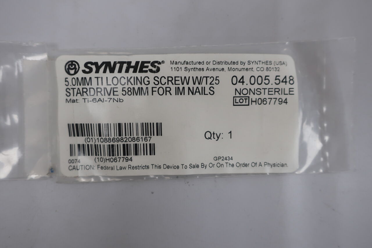 04.005.548 - SYNTHES - 5.0mm ti locking screw w/t25 stardrive 58mm for im nails, (each) - ( Expiry Date: N/A )
