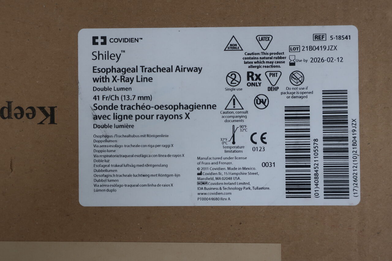 5-18541 - COVIDIEN - Esophageal Tracheal Airway with X-Ray Line,Double Lumen. Manufactured under license of Frass and Frenzer. , ( box/1 ) - ( Expiry Date : 2026-02-12 )