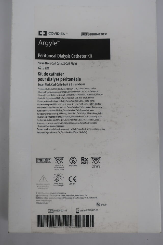 8888413831 - COVIDIEN - Argyle Swan Neck Curl Cath Peritoneal Catheter Kit, 2 Cuffs, Right, 62.5 cm Length, (BOX/1) - ( Expiry Date: 2023-07-25 )