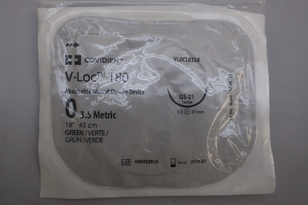 VLOCL0326 - COVIDIEN - V-Loc 180 Absorbable Barbed Monofilament Wound Closure Device, 18 in. Length, Size 0, GS-21 Needle, () - ( Expiry Date: )