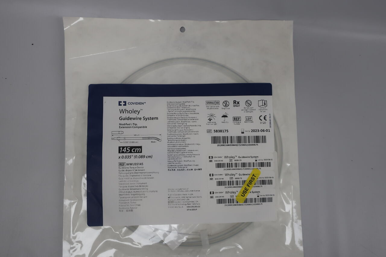 WWIJ35145 - COVIDIEN - Wholey Intermediate Peripheral Interventions Guidewire, 0.035 in. OD x 145 cm Length, () - ( Expiry Date: )
