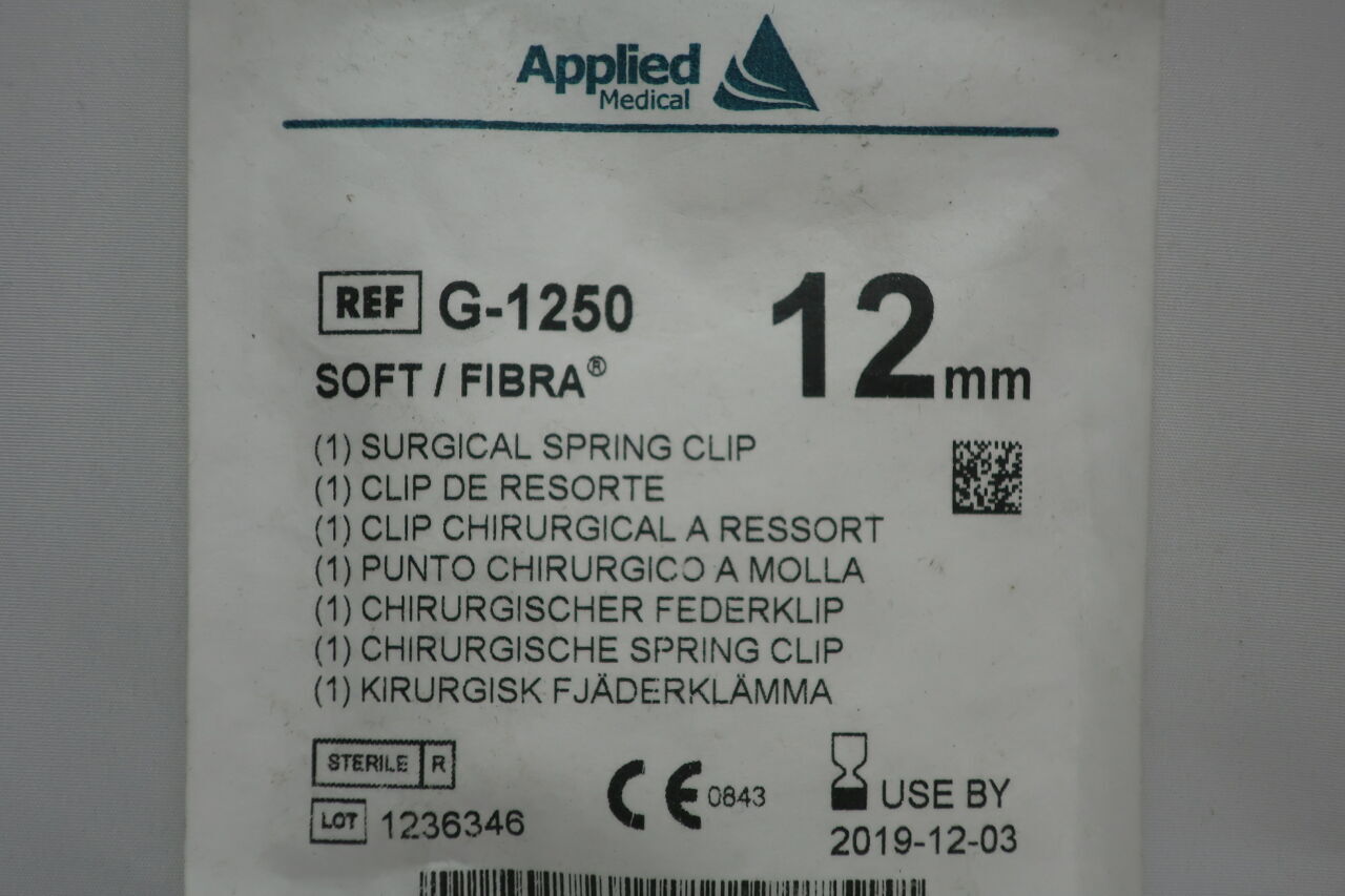 G-1250 - APPLIED - Fibra Soft/Fibra Custom Surgical Spring Clip, 12 mm Size, White, Full Force, () - ( Expiry Date: )