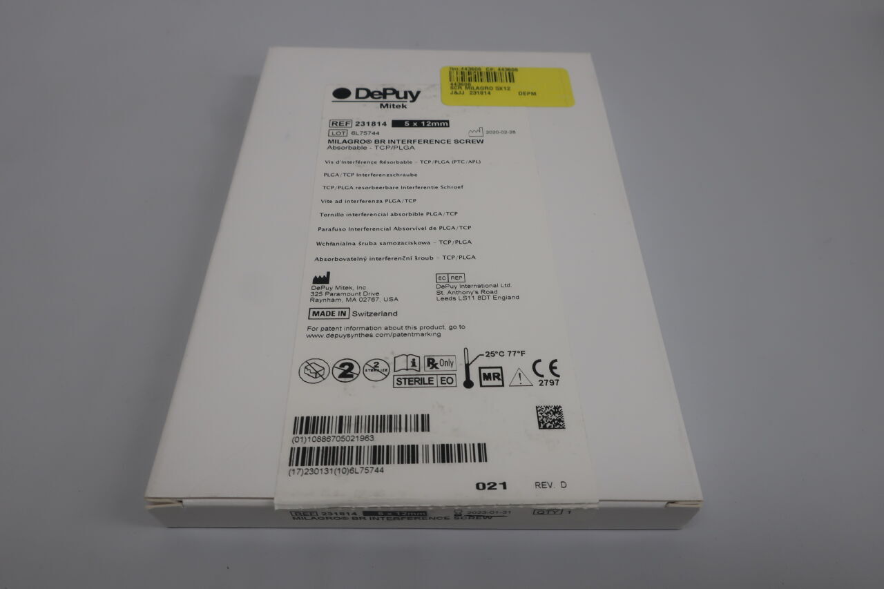 231814 - DEPUY - milagro br interference screw absorbable - tcp/plga 5 x 12mm, (BX/1) - ( Expiry Date: 2023-01-31 )