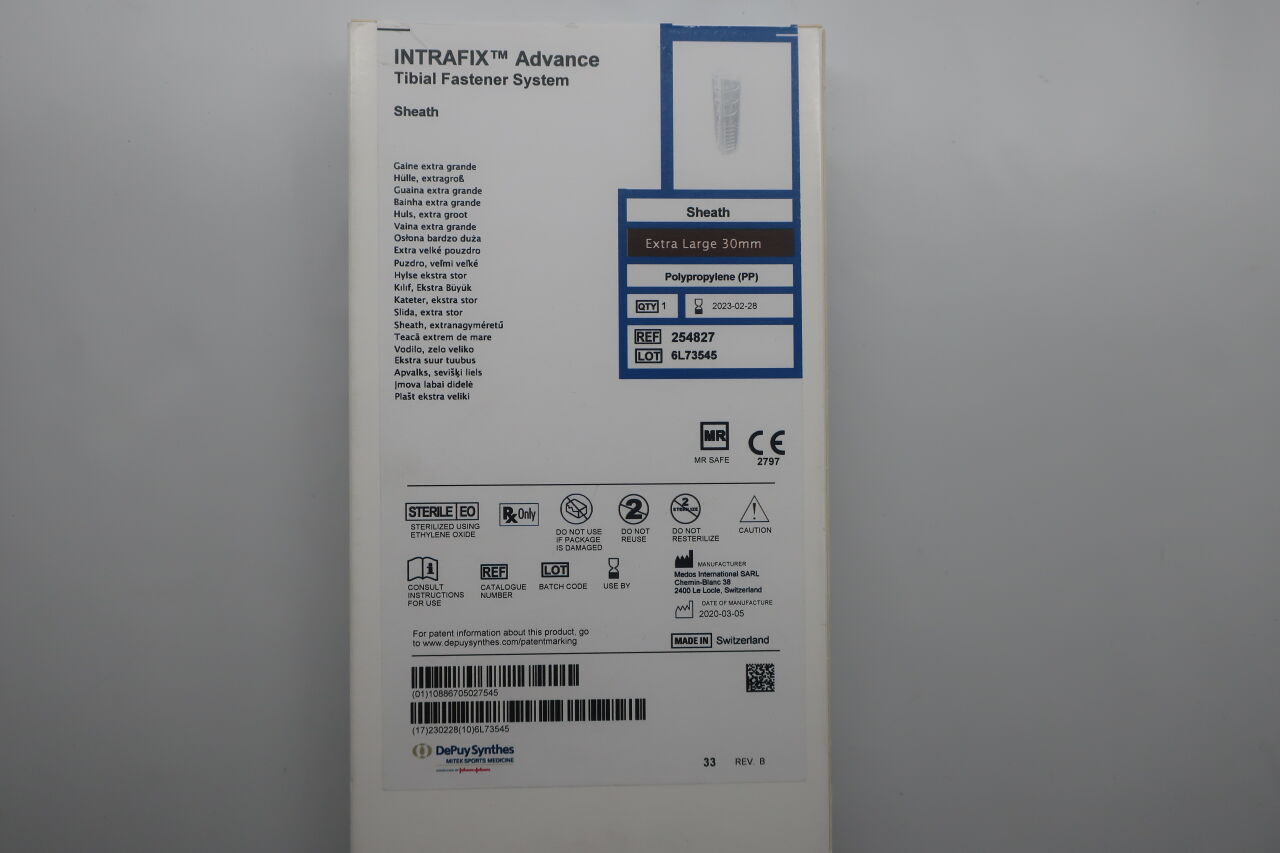 254827 - DEPUY - intrafixintrafix advance tibial fastener system sheath extra large 30mm pp - 254827, (BX/1) - ( Expiry Date: 2023-02-28 )