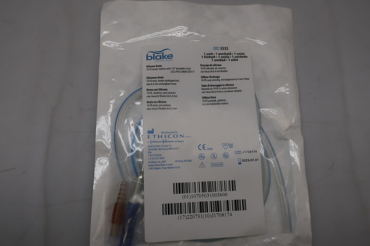 2232 - ETHICON - Blake Round Hubless Silicone Drains, 19 Fr Size, () - ( Expiry Date: )