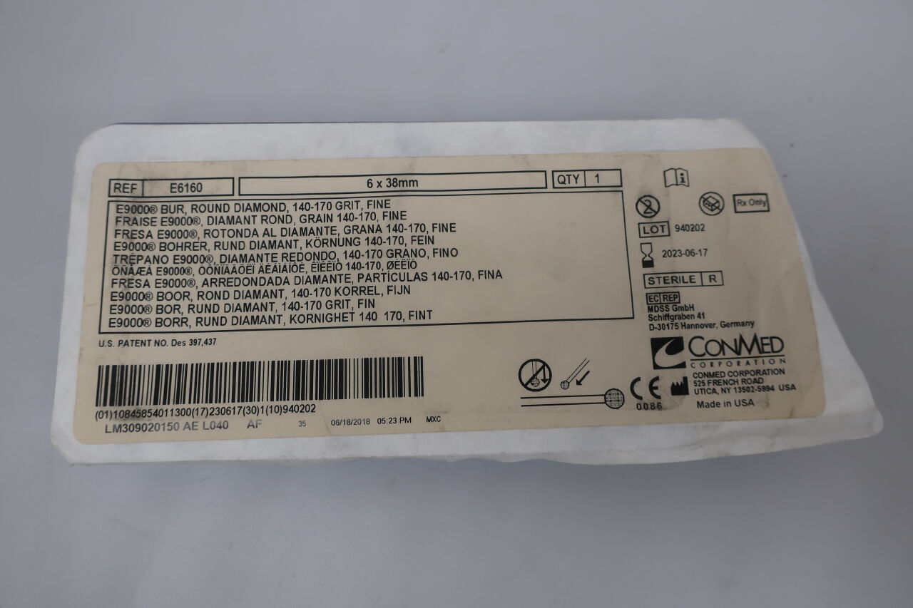 E6160 - CONMED - Conmed Fine Round Diamond E Burr, Medium Grit, 5 dia. x 38 mm Length, () - ( Expiry Date: 2023-06-17 )