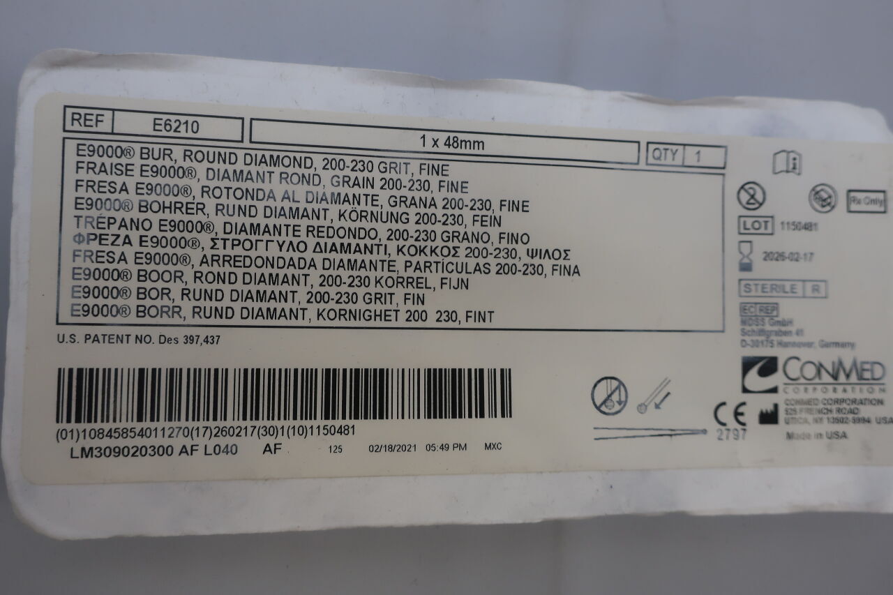 E6210 - CONMED - Conmed Fine Round Diamond E Burr, 200-230/Medium Grit, 1 dia. x 48 mm Length, (EA) - ( Expiry Date: 2023-08-21 )