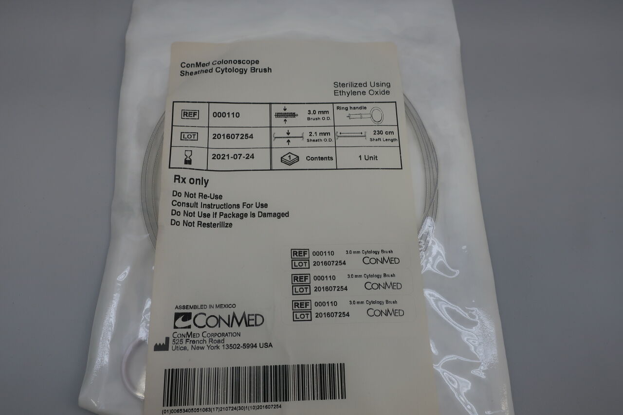 000110 - CONMED - Colonoscope Sheathed Cytology Brush, White, Ring 3mm x 230cm, () - ( Expiry Date: 2021-07-24 )