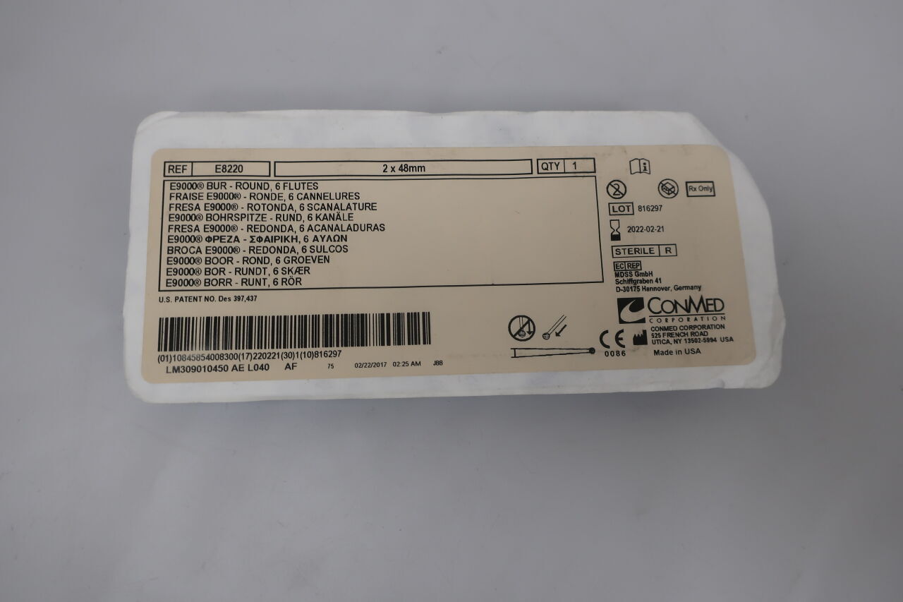 E8220 - CONMED - Conmed Round Fluted E Burr, Medium, 2 dia. x 48 mm Length, (EA) - ( Expiry Date: 2022-02-21 )