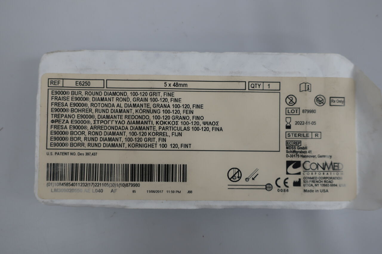 E6250 - CONMED - Conmed Round Diamond E Burr, Medium Grit, 5 dia. x 48 mm Length, (EA) - ( Expiry Date: 2022-11-05 )