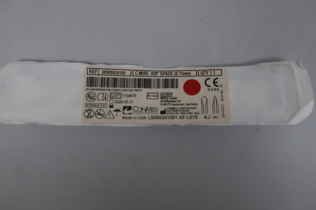 00505024100 - CONMED - c-wire pak double ended orthopaedic wire, spade, .028 inch (0.71mm), qty 5, (EA) - ( Expiry Date: 2023-07-15 )