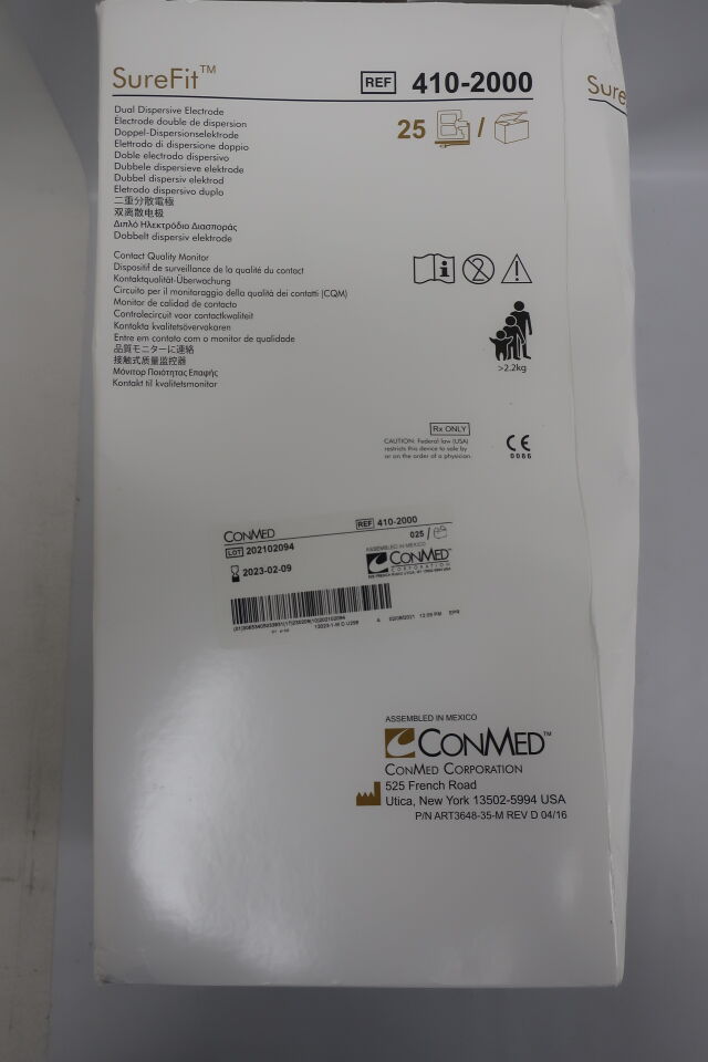 410-2000 - CONMED - SureFit Pre Attached Dual Dispersive Electrode, 3.05 m Cable Length, (BX/25) - ( Expiry Date: 2023-02-09 )
