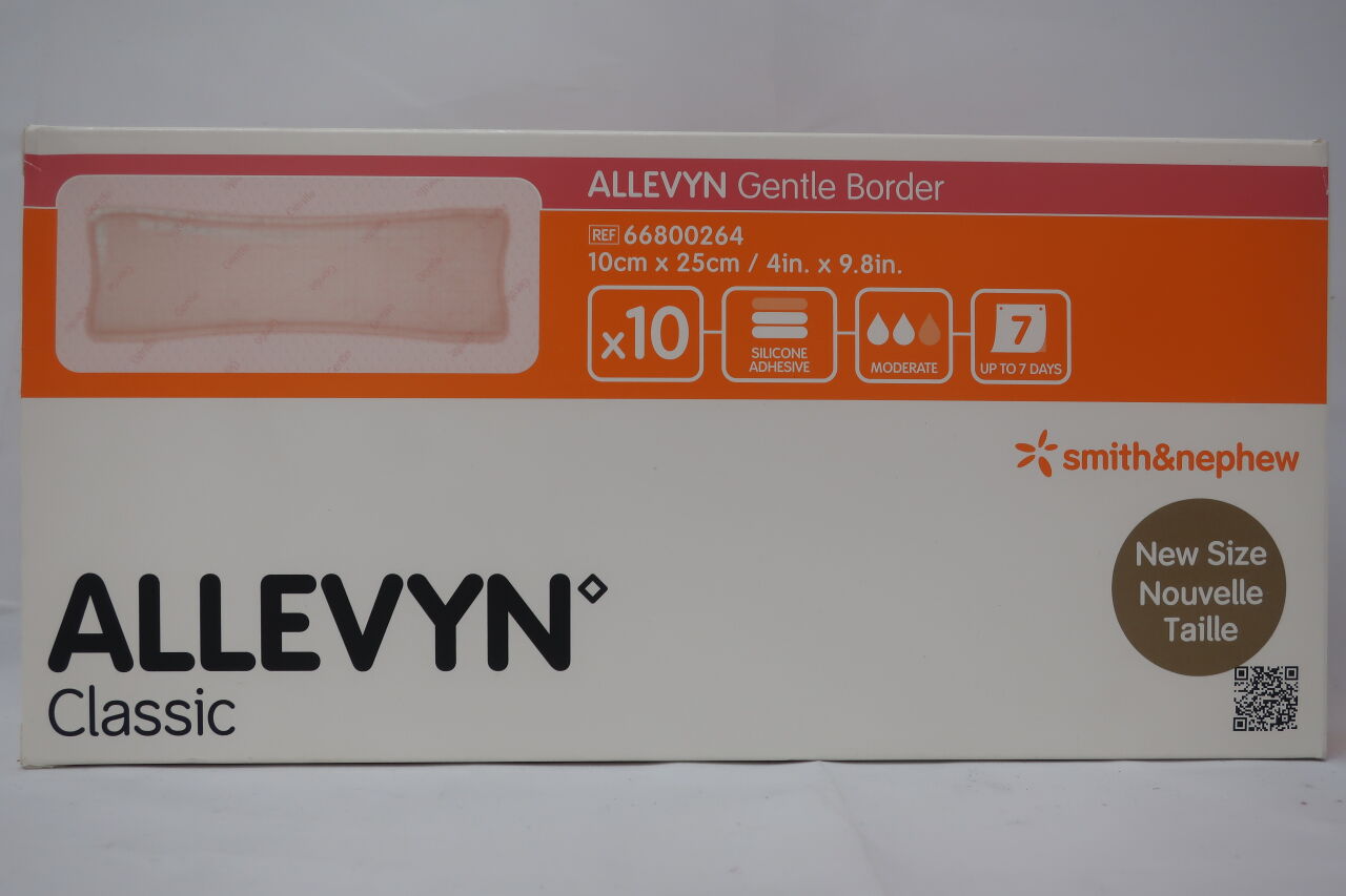 66800264 - SMITH & NEPHEW - Allevyn Classic Gentle Border 4" x 9.8" / 10cm x 25cm (x) Lot of 9, () - ( Expiry Date: )