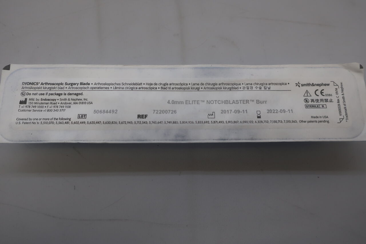 72200726 - SMITH & NEPHEW - Dyonics Elite Notchblaster Burr, 4 mm Head Diameter, Lilac Latch, () - ( Expiry Date: )