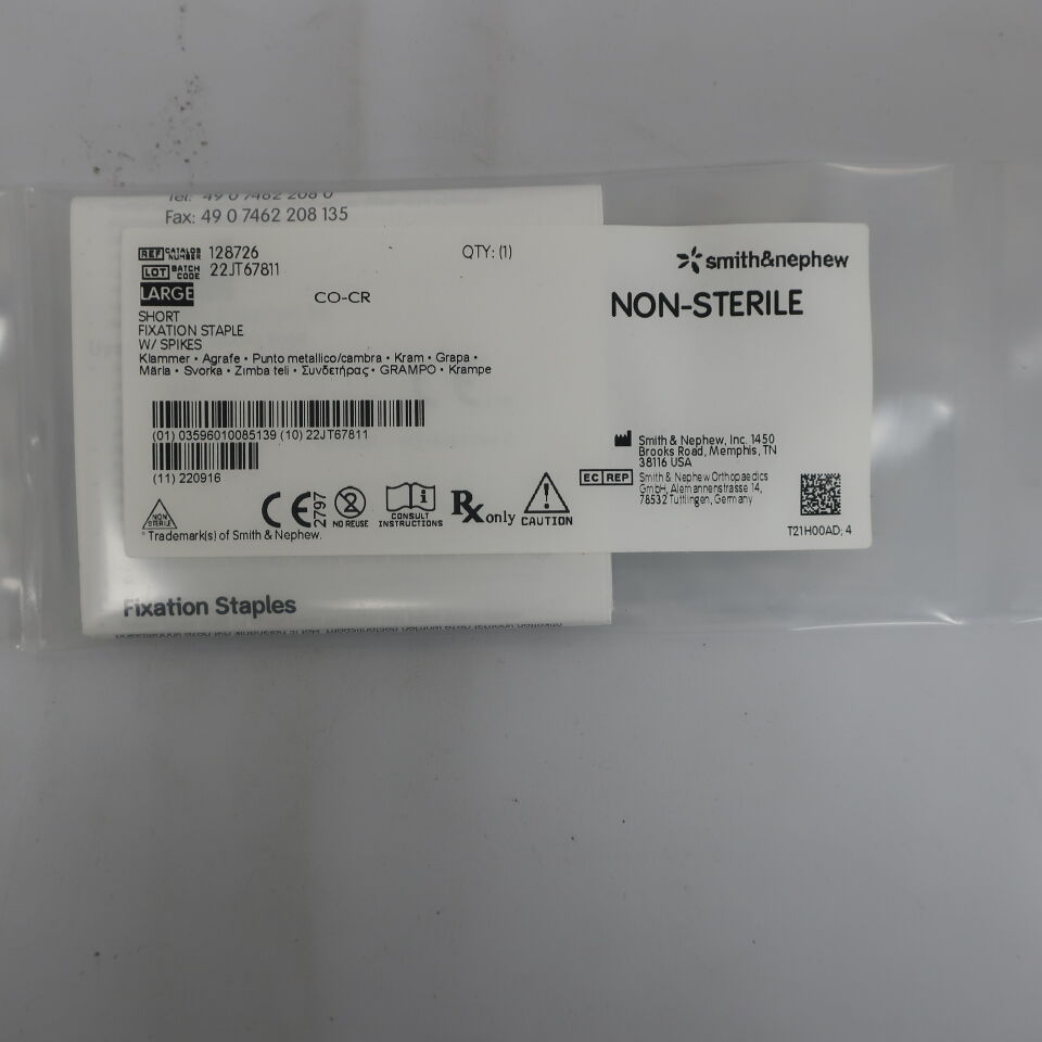 128726 - SMITH & NEPHEW - Smith & Nephew Regular Short Fixation Staples with Spikes, Large, 0.59 Length x 0.55 in. Width, () - ( Expiry Date: )