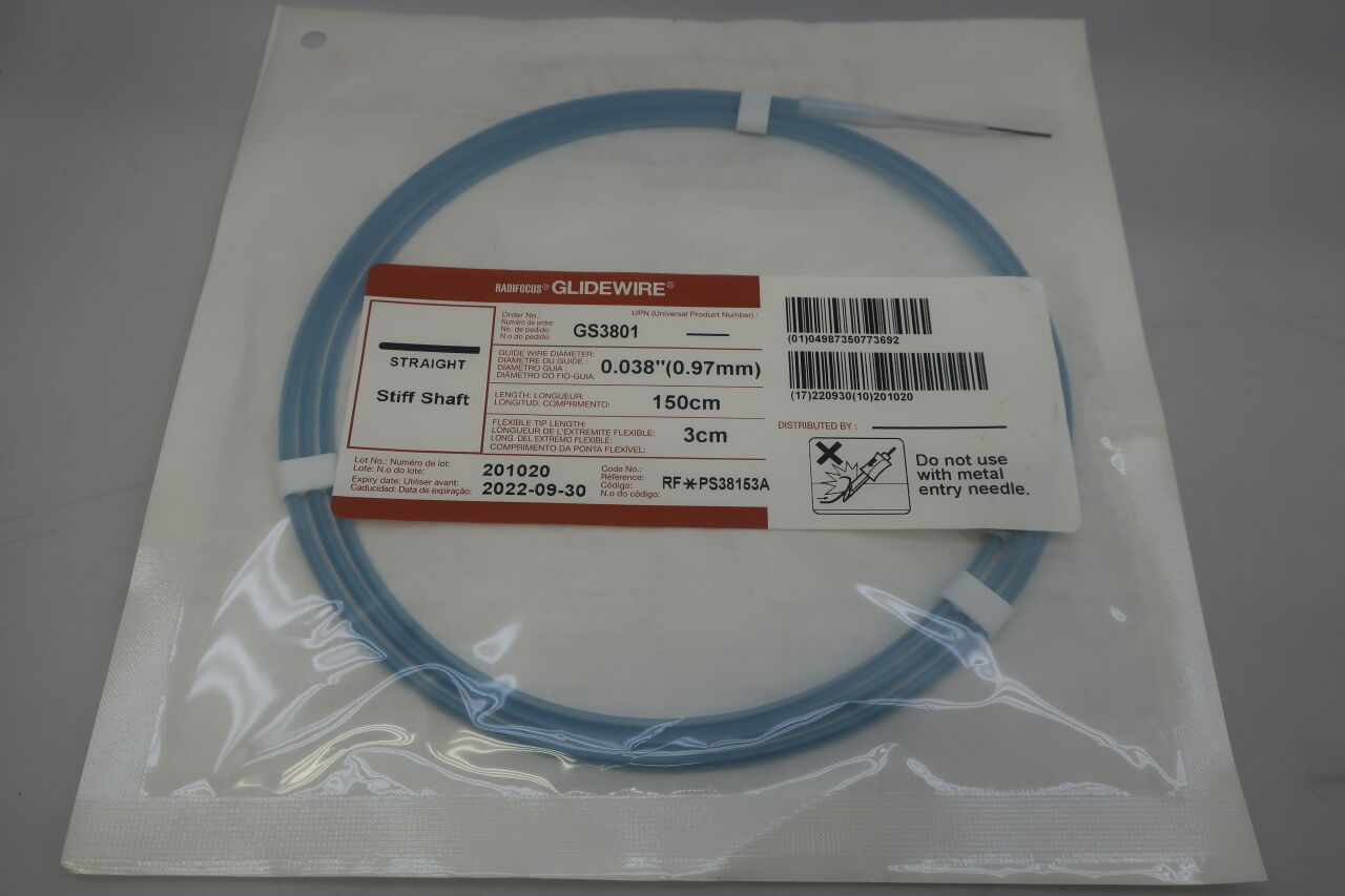GS3801 - TERUMO - glidewire: 0.038" x 150cm, straight, stiff, (EA) - ( Expiry Date: 2022-09-30 )