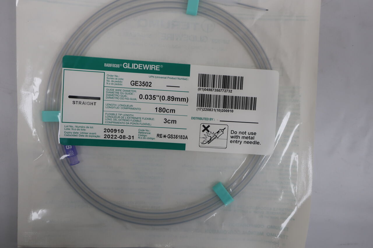 GE3502 - TERUMO - glidewire: 0.035" x 180cm, 3cm shapeable tip, straight, (EA) - ( Expiry Date: 2022-08-31 )
