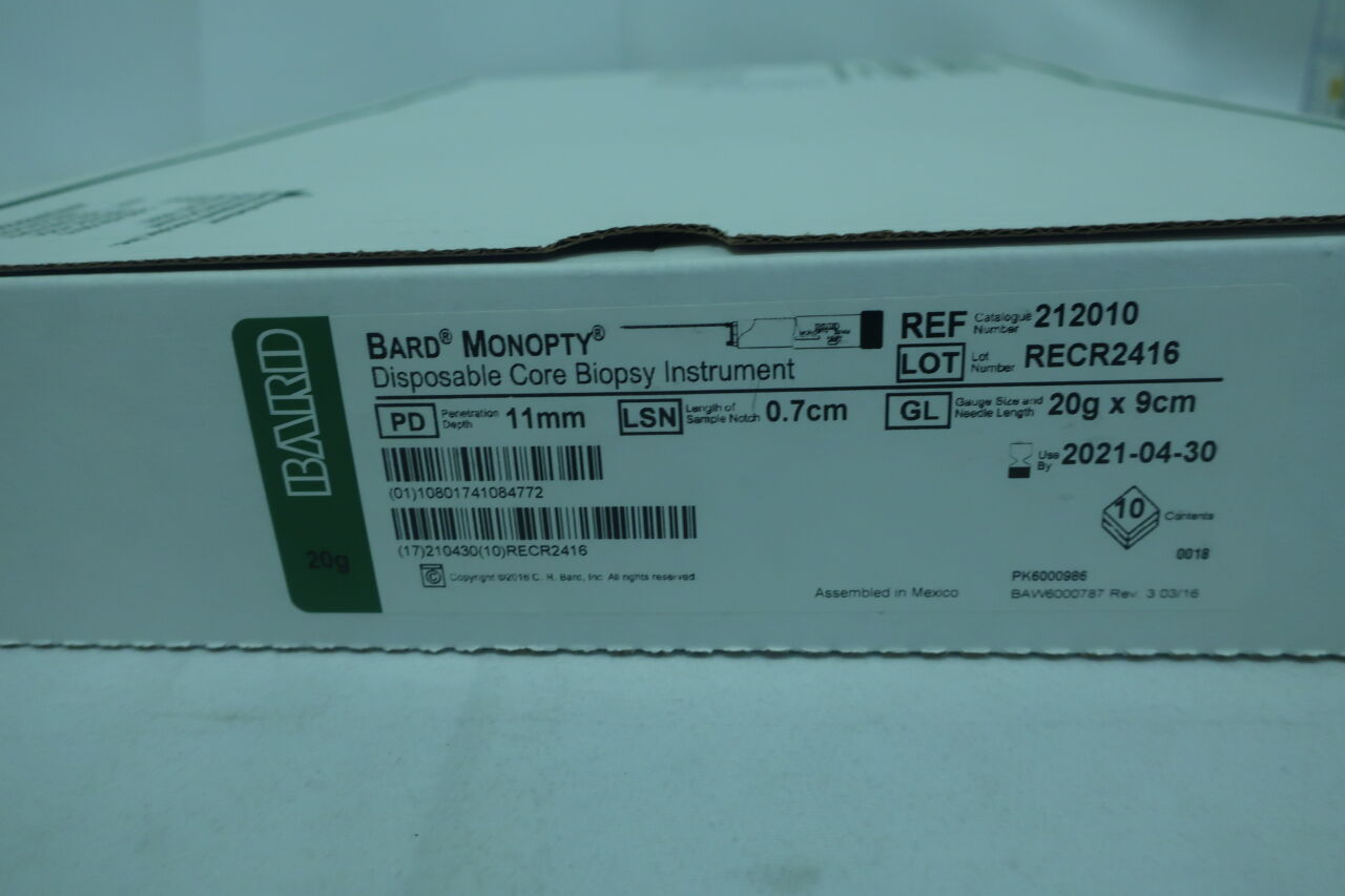 212010 - BARD - Disposable Core Biopsy Instrument, (BX/10) - ( Expiry Date: 2021-04-30 )