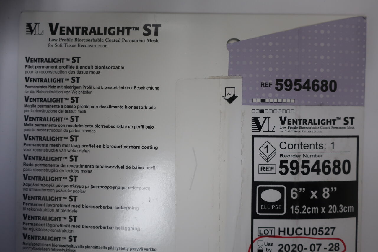 5954680 - BARD - Ventralight ST Medium Weight Monofilament Polypropylene Mesh, 6 x 8 in., (BX/1) - ( Expiry Date: 2021-06-28 )