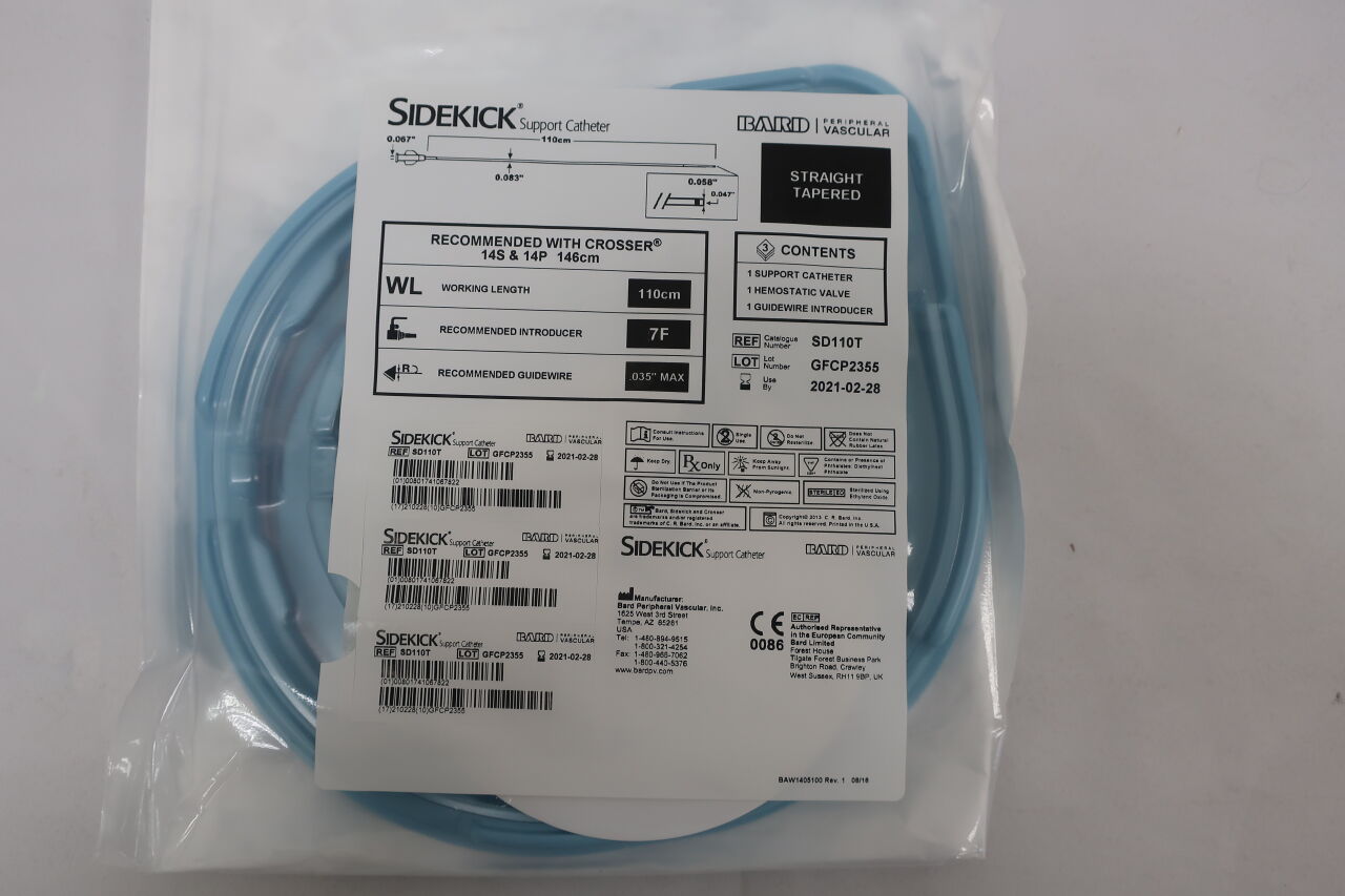 SD110T - BARD - sidekick support catheter straight tapered 110cm x 7f, (BX/3) - ( Expiry Date: 2021-02-28 )