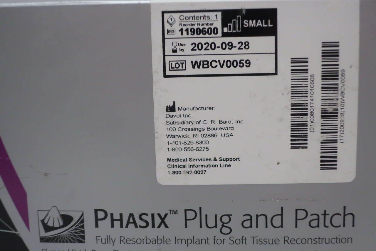 1190600 - BARD - Phasix Plug and Patch, Small, 2.5 x 3.6 cm, (BX/1) - ( Expiry Date: 2019-02-28 )