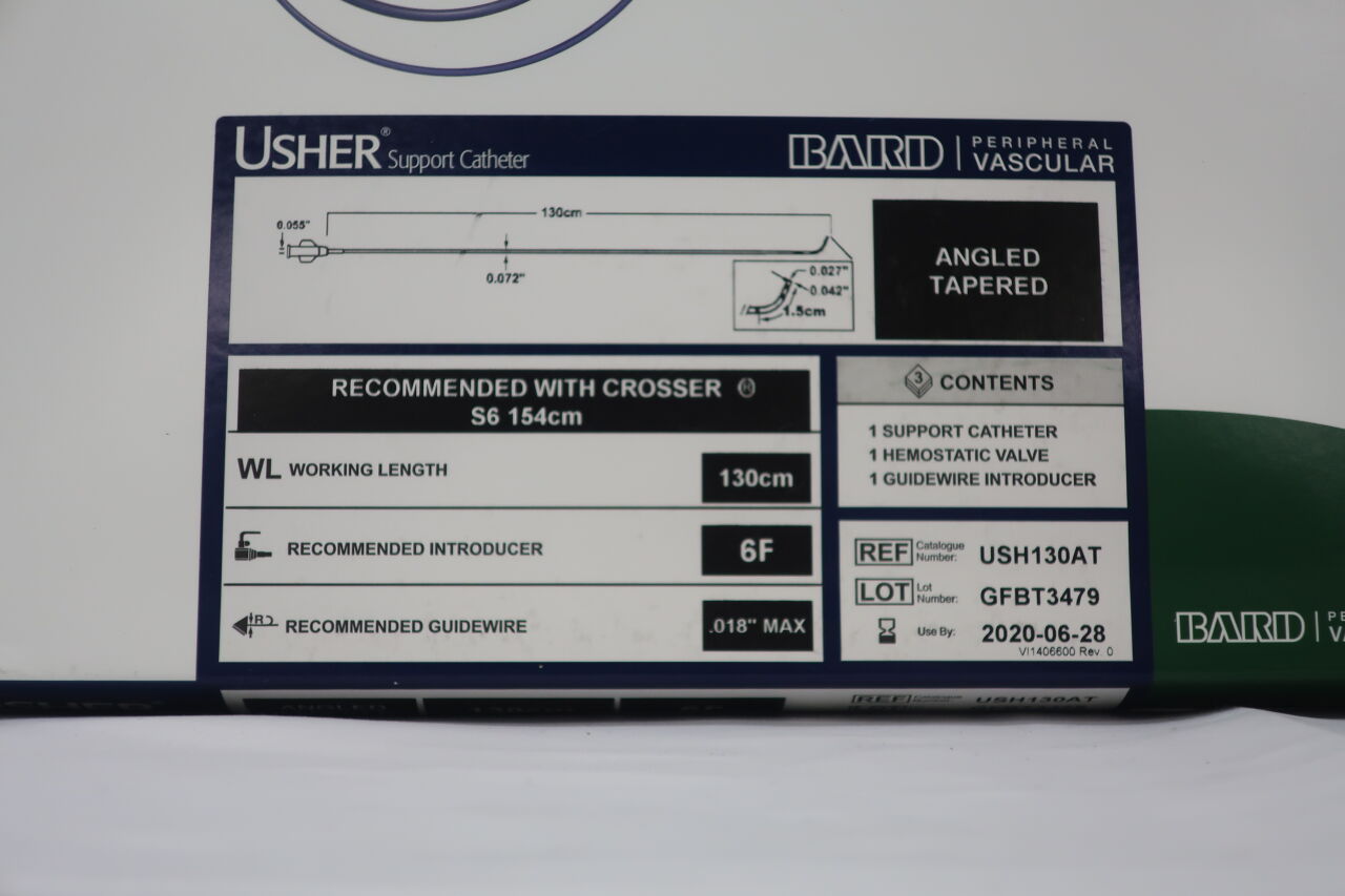 USH130AT - BARD - usher support catheter angled tapered 6f 130cm lot of 3, (BX/3) - ( Expiry Date: 2020-06-28 )