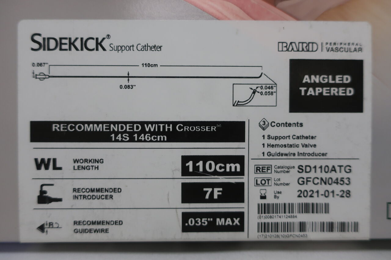 SD110ATG - BARD - sidekick support catheter angled tapered 110cm x 7f x .035" max, (BX/3) - ( Expiry Date: 2021-01-28 )