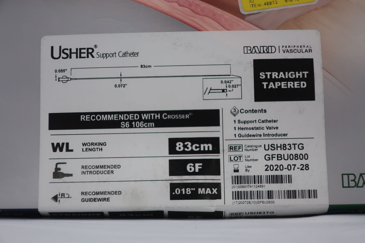 USH83TG - BARD - usher support catheter straight tapered 6f 83cm, (BX/3) - ( Expiry Date: 2020-07-28 )