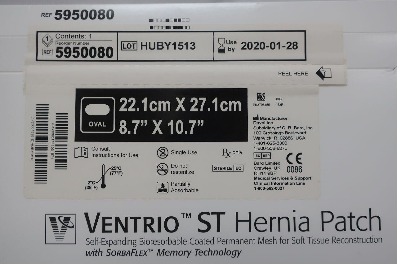 5950080 - BARD - Ventrio Self-Expanding ST Hernia Patch, Oval, Extra Large, (BX/1) - ( Expiry Date: 2021-11-28 )