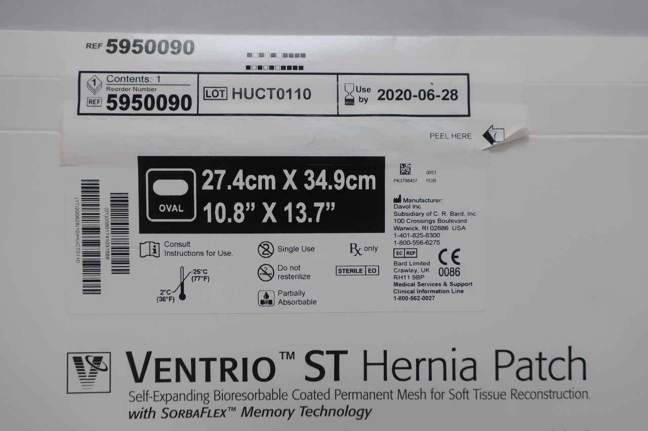 5950090 - BARD - Ventrio Self-Expanding ST Hernia Patch, Oval, Extra Large, (BX/1) - ( Expiry Date: 2020-04-28 )