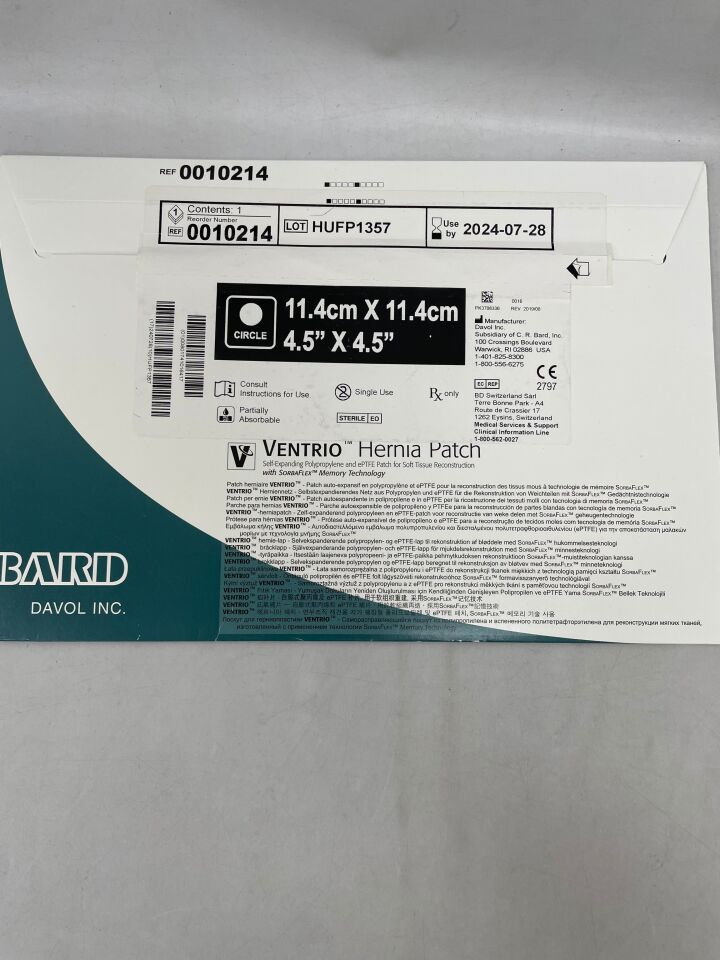 0010214 - BARD - Ventrio Self-Expanding Hernia Patch, Large, 11.4 cm dia., () - ( Expiry Date: 2021-10-28 )