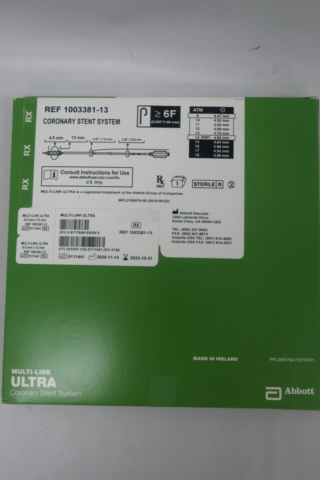 1003381-13 - ABBOTT - MULTI-LINK RX ULTRA Coronary Stent System 4.50 mm x 13 mm, (BX/1) - ( Expiry Date: 2022-10-31 )