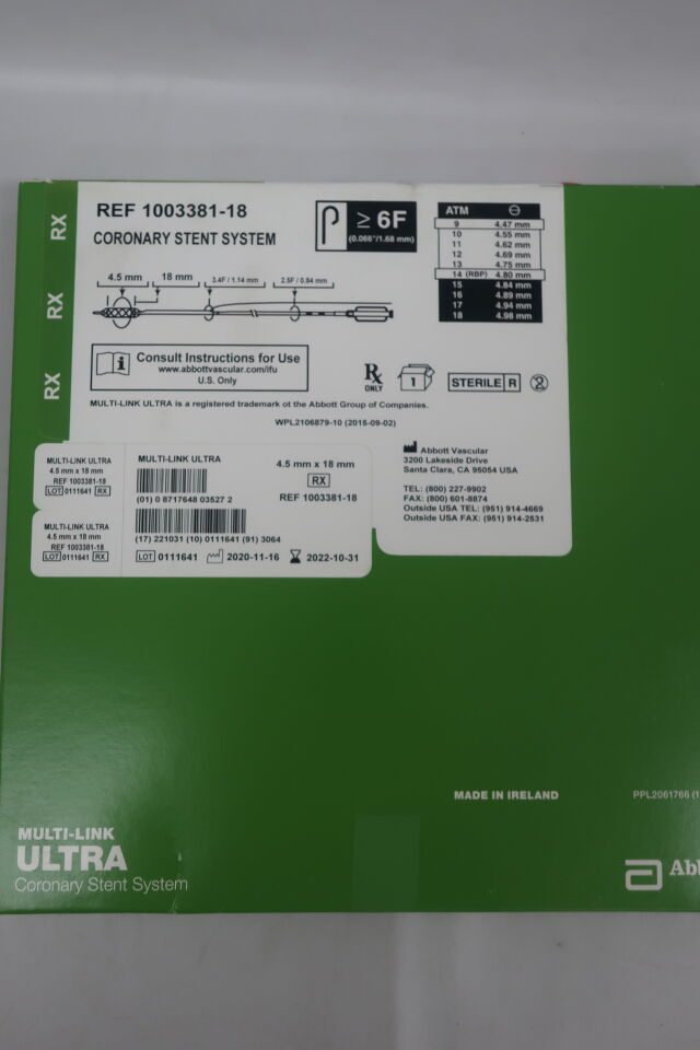1003381-18 - ABBOTT - MULTI-LINK RX ULTRA Coronary Stent System 4.50 mm x 18 mm, (BX/1) - ( Expiry Date: 2022-10-31 )