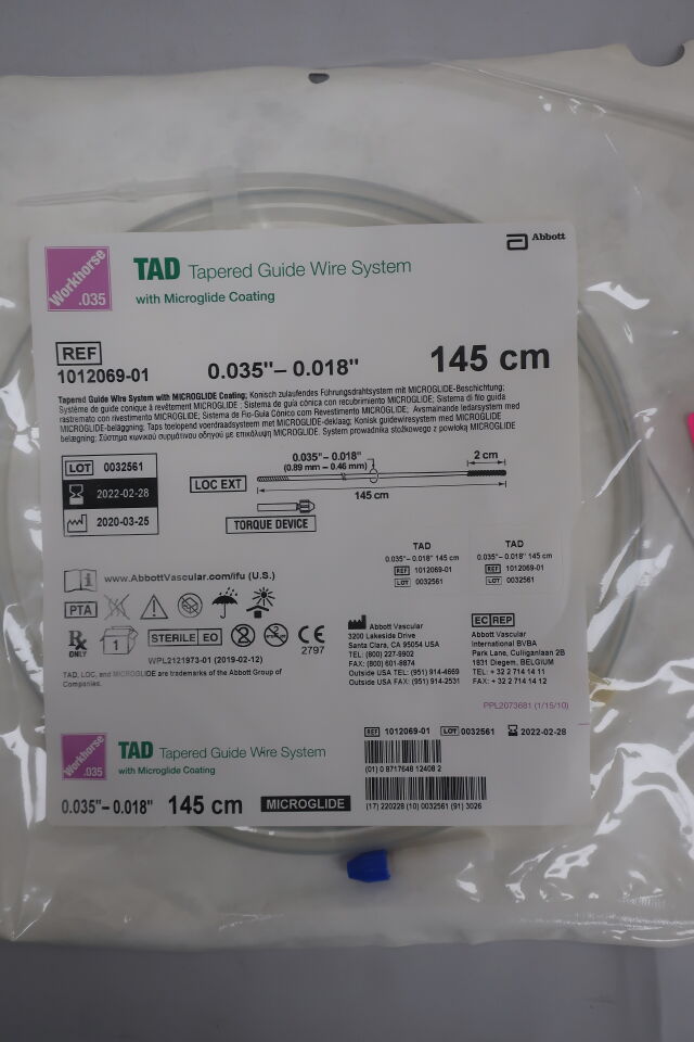 1012069-01 - ABBOTT - TAD Tapered Guide Wire System with Microglide Coating .035 145 cm, () - ( Expiry Date: )