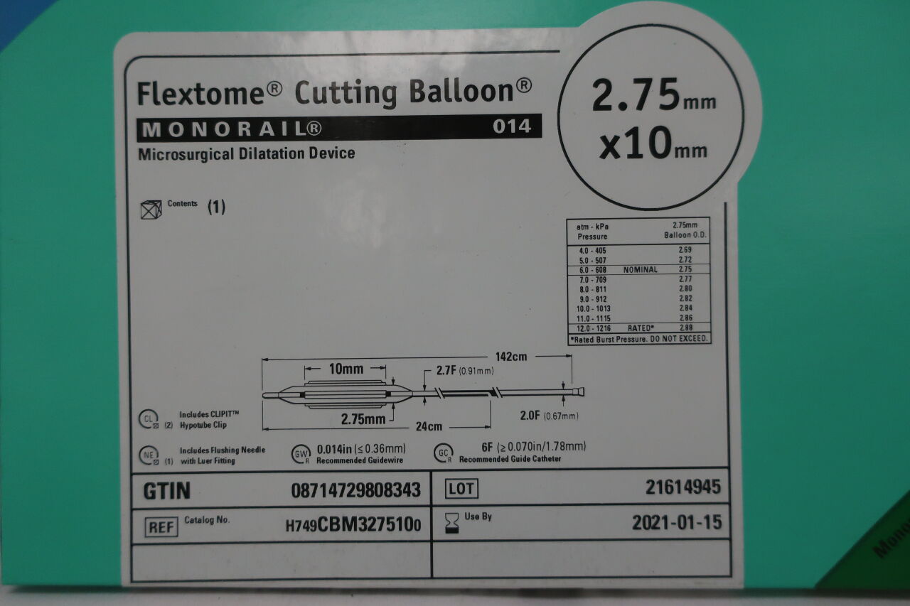CBM327510 - BOSTON SCIENTIFIC - Flextome Cutting Balloon Monorail Microsurgical Dilation Device 2.75mm x 10mm , (BX/1) - ( Expiry Date: 2021-06-12 )
