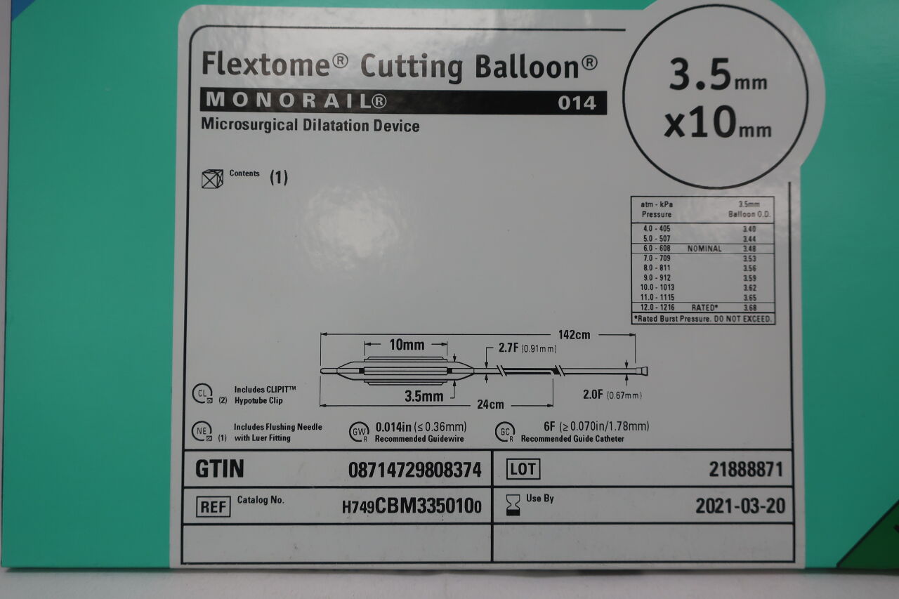 CBM335010 - BOSTON SCIENTIFIC - Flextome Cutting Balloon Monorail Microsurgical Dilation Device 3.5mm x 10mm , (BX/1) - ( Expiry Date: 2021-03-20 )