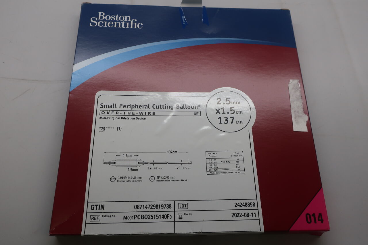 PCBO2515140F - BOSTON SCIENTIFIC - Small Peripheral Cutting Balloon OTW 6F Microsurgical Dilatation Device 2.5mm x 1.5cm x 137cm, (BX/1) - ( Expiry Date: 2022-08-11 )