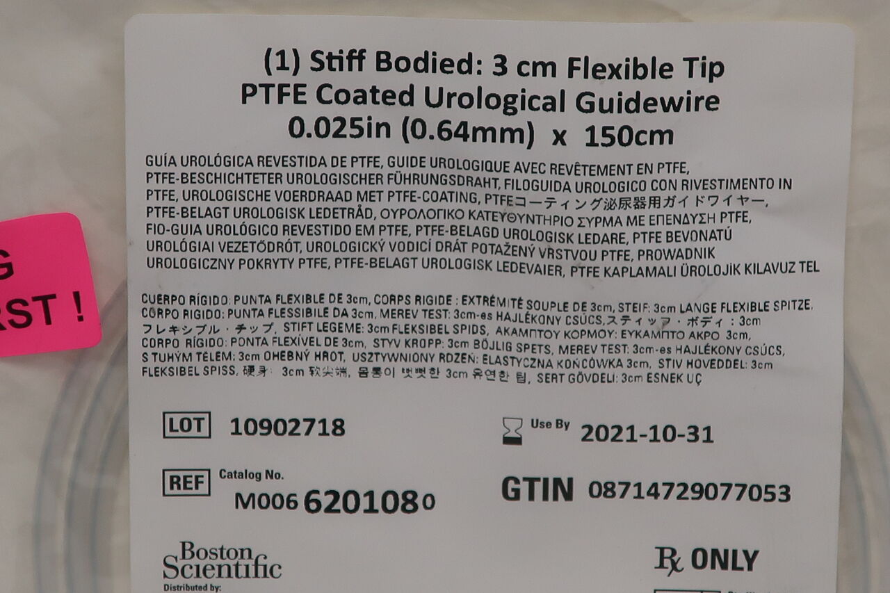 620108 - BOSTON SCIENTIFIC - Stiff Bodied PTFE Coated Urological Guidewire 3cm Flexible Tip 0.025"/0.64mm x 150cm , () - ( Expiry Date: )