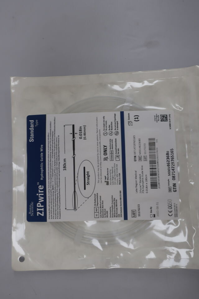 46236B - BOSTON SCIENTIFIC - ZIPWIRE Hydrophilic Guide Wire 180cm x .018" Straight , () - ( Expiry Date: )