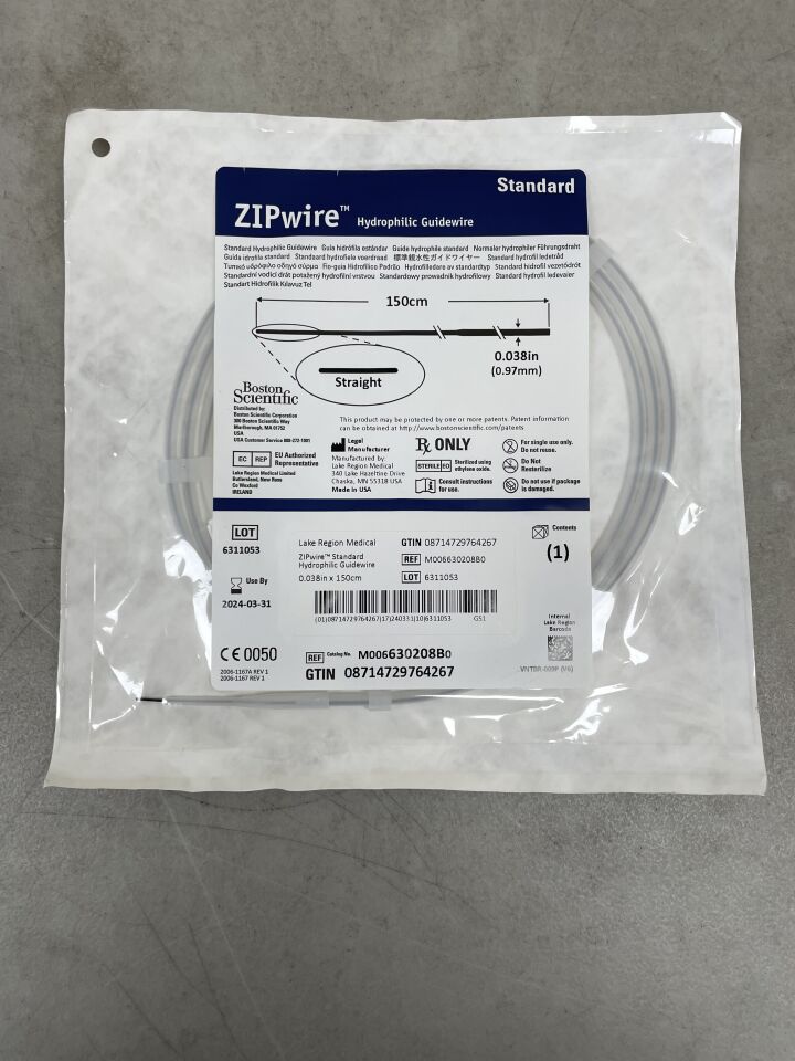 630208B - BOSTON SCIENTIFIC - ZIPwire Nitinol Hydrophilic Coated Guidewire, 0.038 in dia. x 150 cm Length, () - ( Expiry Date: )
