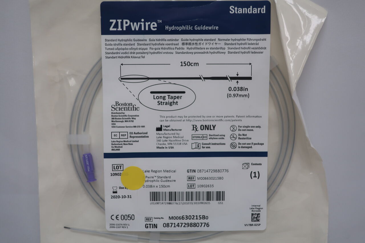 630215B - BOSTON SCIENTIFIC - Zipwire Standard Hydrophilic Guidewire Long Taper Straight 150cm x 0.038"/0.97mm , () - ( Expiry Date: )