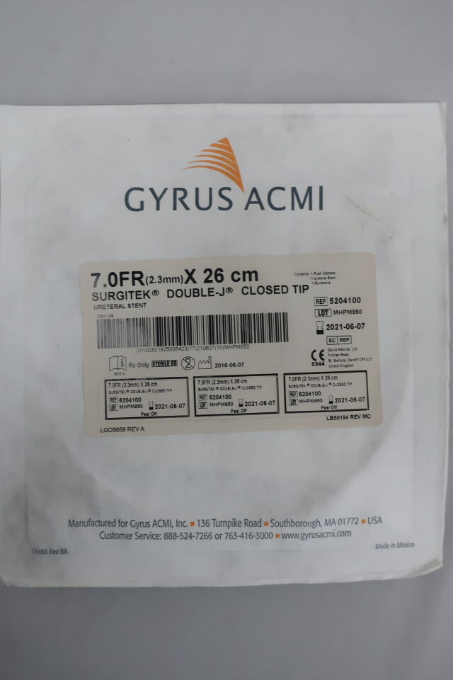 5204100 - GYRUS - Gyrus ACMI Closed End Double-J Ureteral Stent with Closed Tips, 7 Fr dia. x 26 cm Length, (EA) - ( Expiry Date: 2018-12-01 )