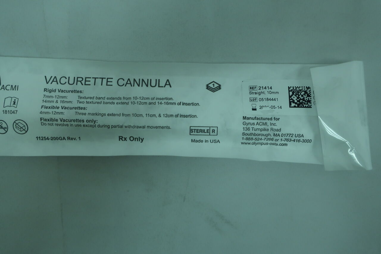 21414 - GYRUS - Vacurette Cannula Straight 10mm Rigid, (EA) - ( Expiry Date: 2020-01-12 )