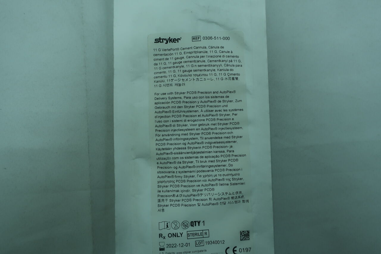 0306-511-000 - STRYKER - 0306-511-000 : Cánula de cemento VertePort de 11 g - , ( BX/18 ) - ( Fecha de caducidad : 2025-03-01 )