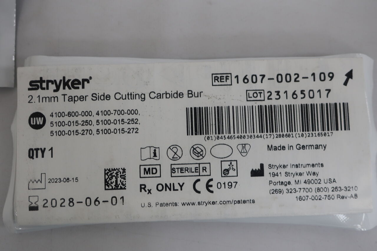 1607-002-109 - STRYKER - 2.1mm Taper Side Cutting Carbide Bur , ( EA/ ) - ( Expiry Date : 2025-03-01 )