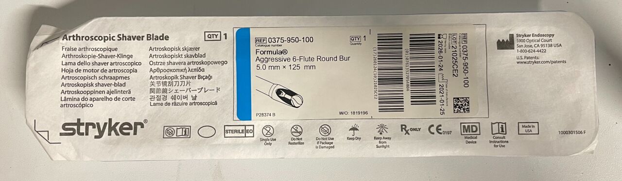 0375-950-100 - STRYKER - Sistema de afeitado artroscópico Formula, eléctrico, (EA/1) - (Fecha de caducidad: 01/02/2025)